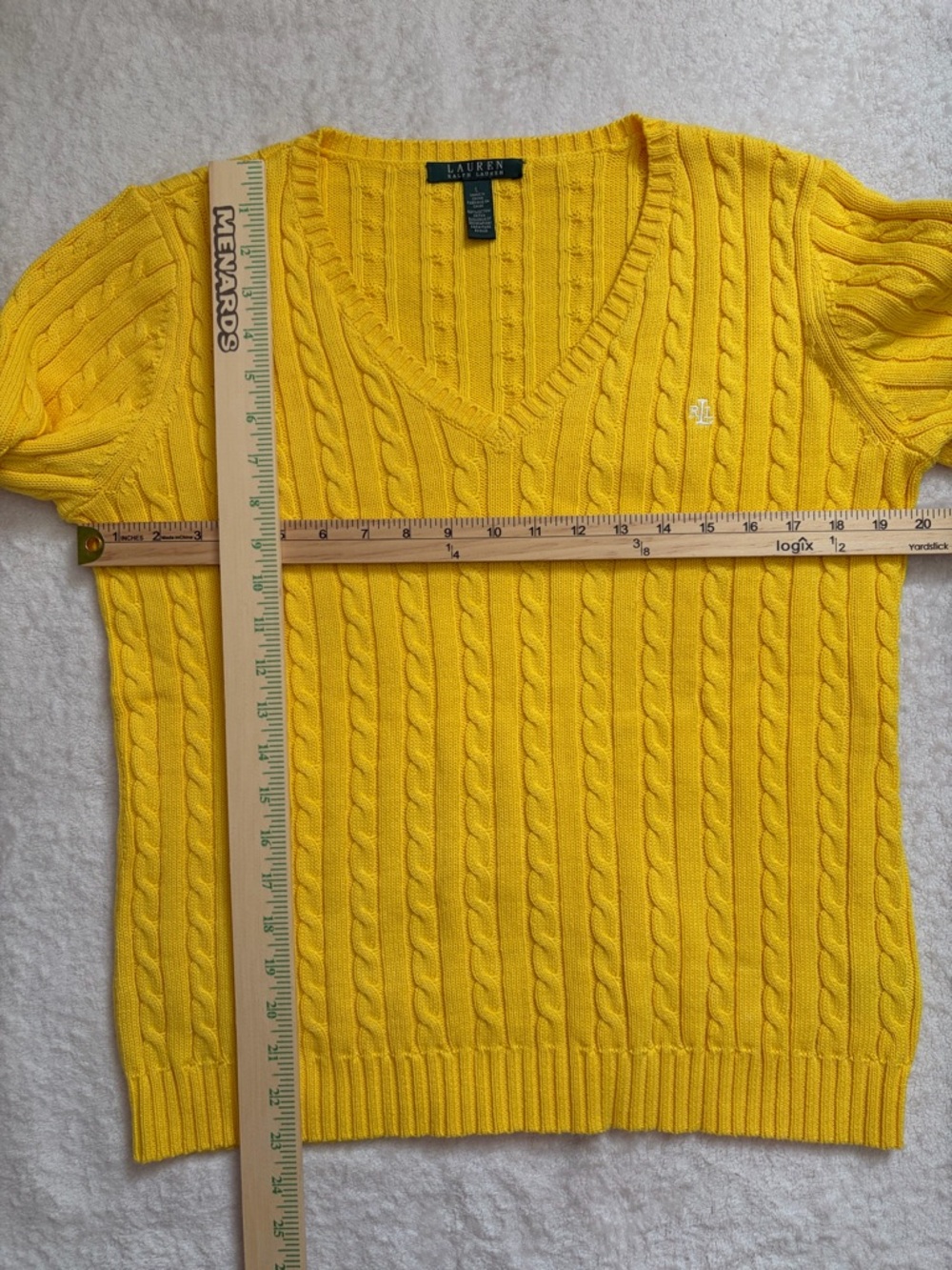 Lauren Ralph Lauren Cotton Bright Yellow V-neck Cable Knit Sweater - Picture 7 of 12
